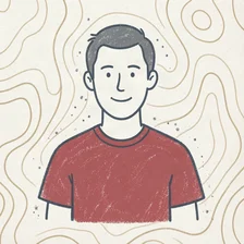 Chalk illustration portrait of Milo Berger, a line-drawn boulderer in front of a topo-map background